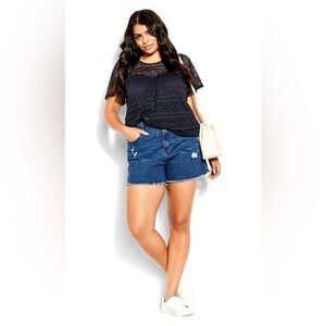 City Chic |‎ Serenity Short Sleeve Black Lace Top Size 18 Lined Classy Chic